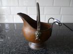Antieke koperen pot met delftsblauw porceleinen handvat, Ophalen of Verzenden, Koper