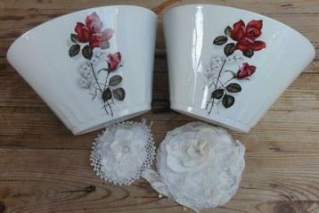 SALE 2 Franse brocante cache potten, rozen, Sarreguemines beschikbaar voor biedingen