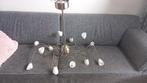 Hanglamp rvs met wit glazen kelkjes, Huis en Inrichting, Lampen | Kroonluchters, Ophalen, Gebruikt