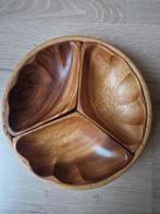 Vintage Houten Snack Schaaltjes in Riet, Gebruikt, Schaal, Rond, Ophalen of Verzenden