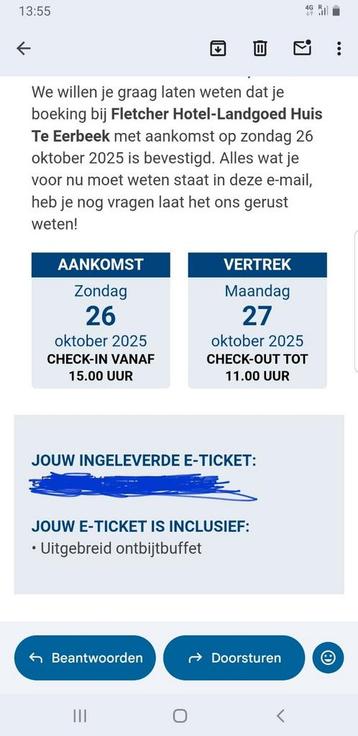 Fletcher Eerbeek met ontbijt 2 personen 26-27 oktober beschikbaar voor biedingen
