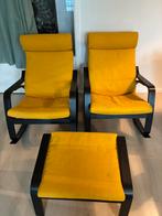 Ikea POANG schommelstoelen en voetenbankje, Huis en Inrichting, Stoelen, Ophalen, Twee, Zwart, Zo goed als nieuw