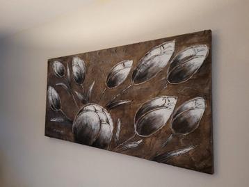 Tulpen schilderij met reliëf - 150x75cm beschikbaar voor biedingen