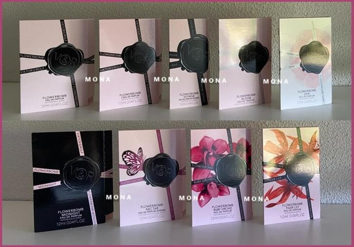 Flowerbomb set 9 parfum samples proefjes testers monsters, Sieraden, Tassen en Uiterlijk, Uiterlijk | Parfum, Nieuw, Verzenden