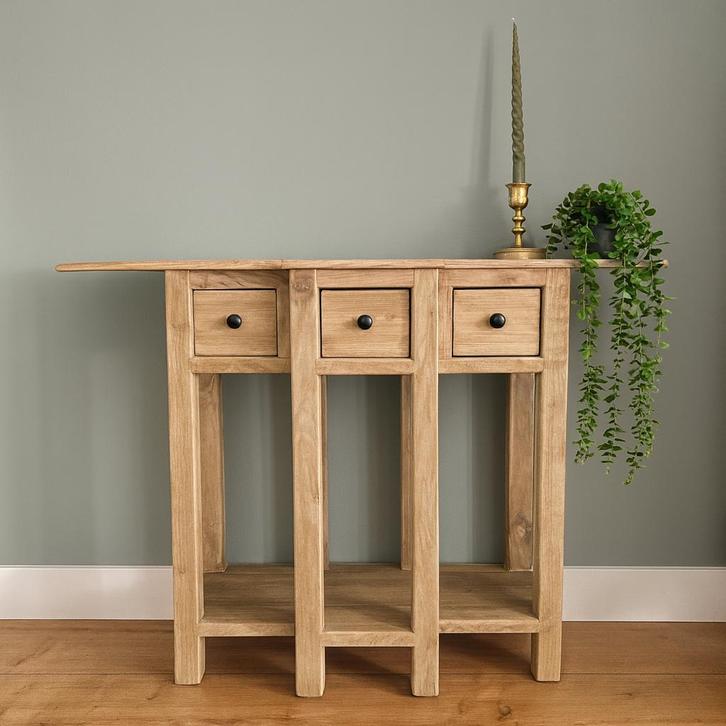 Teak design sidetable – scandinavisch/japandi, Huis en Inrichting, Kasten | Dressoirs, Zo goed als nieuw, 100 tot 150 cm, 25 tot 50 cm