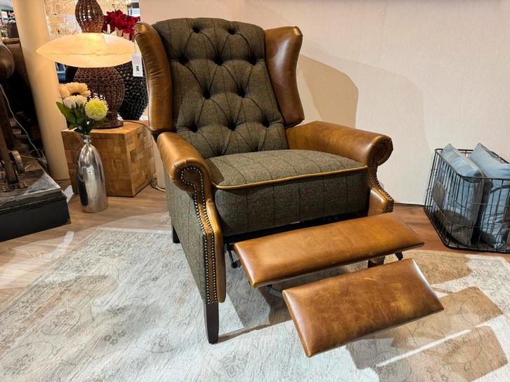 CHESTERFIELD RELAX FAUTEUIL GROEN STOF WINDSOR HARRIS TWEED, Huis en Inrichting, Fauteuils, Nieuw, Stof, 75 tot 100 cm, Ophalen of Verzenden