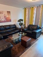 Compleet Bankstel met glazen salontafel., Ophalen, Gebruikt, Leer