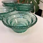 6 stuks-VTG Honeycomb Hive Textured Smaragd Green Glass Bowl, Ophalen of Verzenden, Zo goed als nieuw, Overige typen