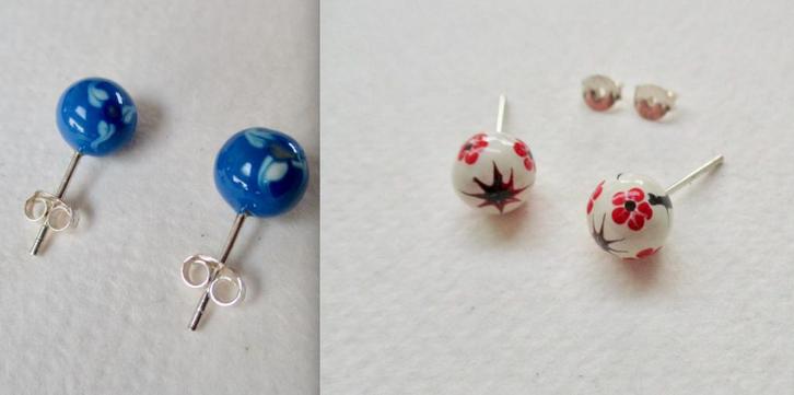 Zilveren knop model oorbellen wit of blauw 925 zilver p.p.p., Sieraden, Tassen en Uiterlijk, Oorbellen, Zo goed als nieuw, Knopjes of Stekers