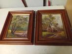 Twee schilderijen met landschap ingelijst en gesigneerd, Ophalen of Verzenden