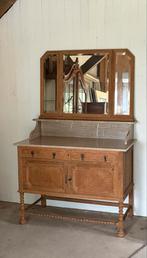 Antiek Dressoir Marmerblad Facet Spiegel badkamermeubel kast, Ophalen, 100 tot 150 cm, ..., Zo goed als nieuw