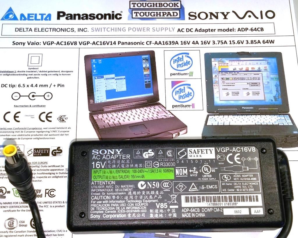 Sony Vaio VGP-AC16V8 Panasonic CF-AA1639A 16V 4A 15.6V 3.85A, Computers en Software, Laptop-opladers, Nieuw, Ophalen of Verzenden