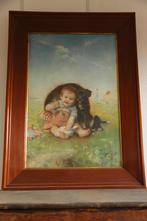 Schilderij kind met hond, Antiek en Kunst, Ophalen of Verzenden
