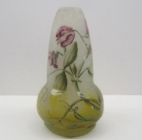 Antiek mini Daum Nancy vaasje, pronkerwten, ca 1910, Antiek en Kunst, Antiek | Glas en Kristal, Verzenden