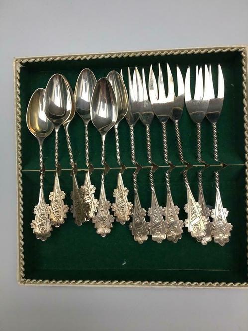 Zilveren theelepels(6) en gebaksvorkjes(6) model Hanekam, Antiek en Kunst, Antiek | Goud en Zilver, Zilver, Ophalen of Verzenden
