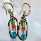 Oorbellen met kubus glaskralen #1765, Sieraden, Tassen en Uiterlijk, Oorbellen, Verzenden, Zo goed als nieuw, Glas, Hangers