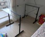 Glazen bureau/Glazen blad op verstelbare schragen 160x80 cm, Ophalen, In hoogte verstelbaar, Gebruikt, Bureau