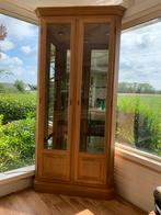 Licht eiken hoek vitrine kast met spiegel achterwand, Huis en Inrichting, Kasten | Vitrinekasten, Ophalen, Gebruikt, Eikenhout