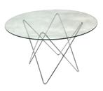 Vintage tafel chrome en glas minimalistisch design jaren 70, Glas, Ophalen of Verzenden
