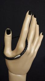 Smalle Gevlochten Armband ~ Zwart LEER ~ 20 cm., Ophalen of Verzenden, Zo goed als nieuw, Zwart, Leer