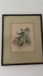 Antieke prent van koets met dame en heer, Ophalen