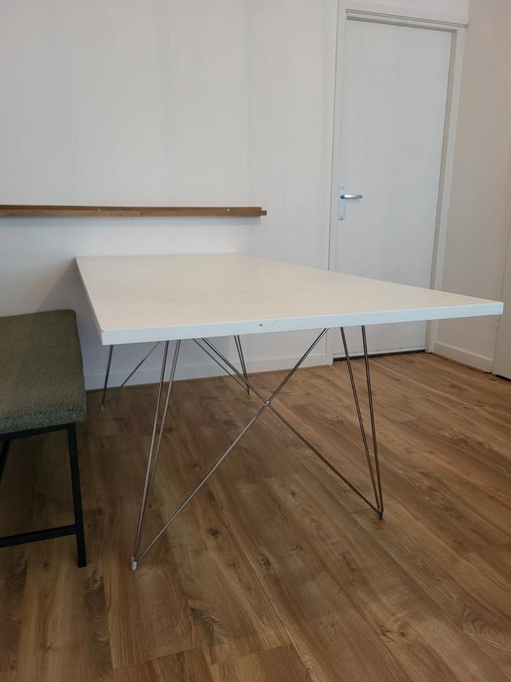 Witte eettafel 2 meter, Huis en Inrichting, Tafels | Eettafels, Gebruikt, 50 tot 100 cm, 200 cm of meer, Rechthoekig, Ophalen