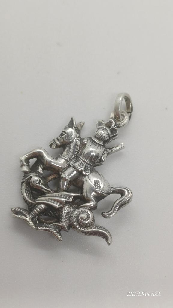 Zilveren Hanger Joris en de Draak - 935 Zilver, Sieraden, Tassen en Uiterlijk, Kettinghangers, Zilver, Zilver, Ophalen of Verzenden