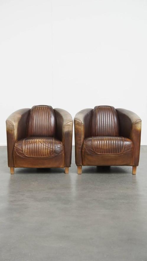 Exclusieve set rundleren aviator design fauteuils, Huis en Inrichting, Fauteuils, Gebruikt, Leer, 50 tot 75 cm, 75 tot 100 cm