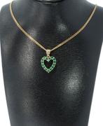 Hart ketting hanger 14k goud smaragd groene spinel dames, Voordeelsieraden, Ophalen of Verzenden, Zo goed als nieuw, Hart