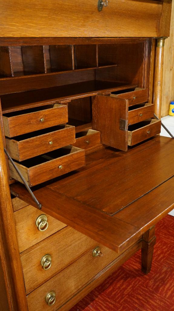 Antiek Empire Strak eiken klep secretaire buro klepbureau Ar, Huis en Inrichting, Kasten | Secretaires, Gebruikt, Ophalen