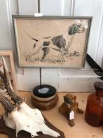 Brocant schilderijtje van een jachthond, Antiek en Kunst, Kunst | Schilderijen | Klassiek, Ophalen of Verzenden
