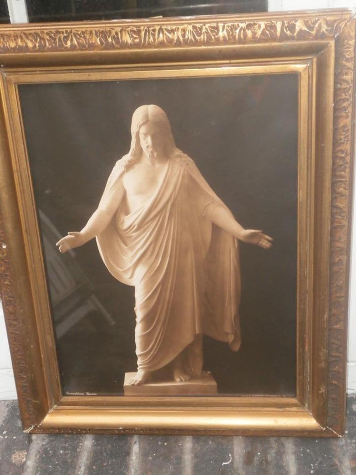 Almquist, Mooie afbeelding Kristus figuur gebr Glas in lijst, Verzamelen, Religie, Gebruikt, Overige typen, Ophalen of Verzenden