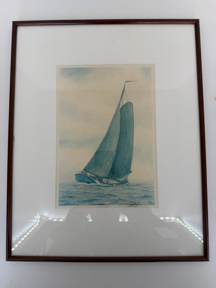 Originele aquarel “Skûtsje” Bauke Feenstra (1988), ingelijst, Antiek en Kunst, Kunst | Schilderijen | Klassiek, Ophalen of Verzenden