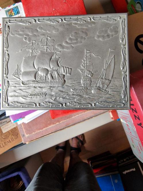 Vintage Tinnen Doos met Zeilschepen, Antiek en Kunst, Antiek | Tin, Ophalen of Verzenden