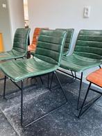 6 eetkamerstoelen leerlook, zwarte poten, Ophalen, Gebruikt, Zwart, Metaal