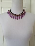 Zwarte paarse pegels spikes strass choker ketting, Overige materialen, Met strass, Zo goed als nieuw, Zwart