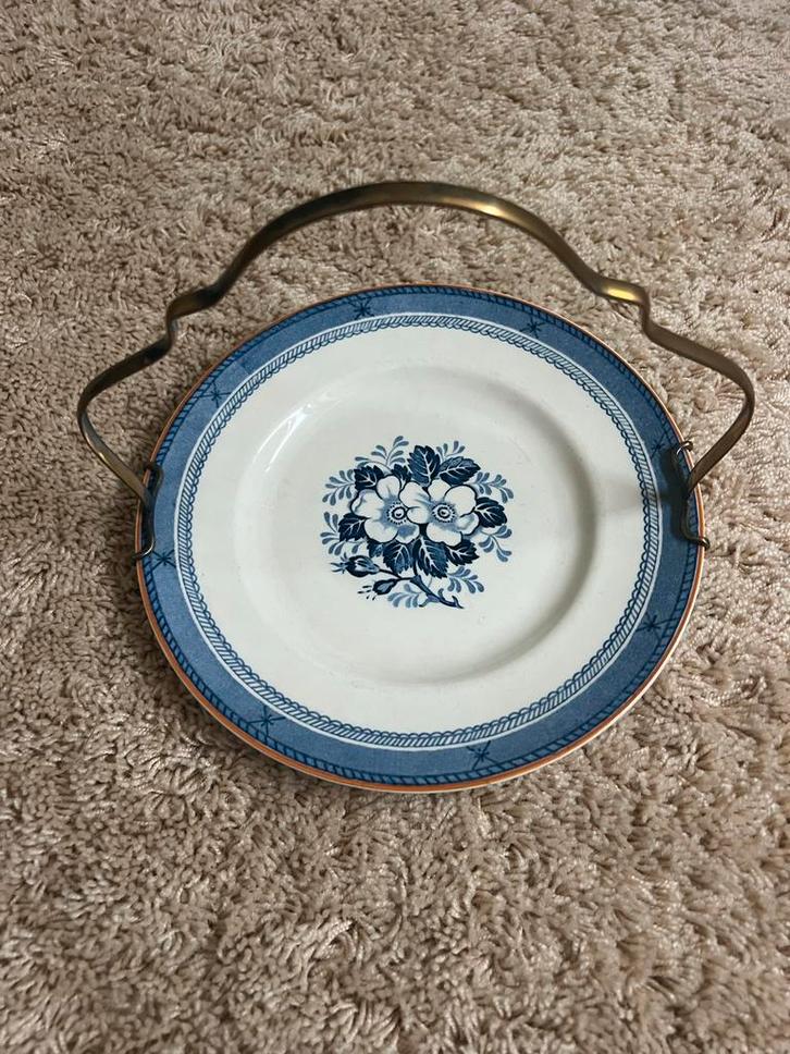 Vintage Serveerschaal met Handvat, Huis en Inrichting, Woonaccessoires | Schalen en Manden, Gebruikt, Schaal, Rond, Porselein of Keramiek