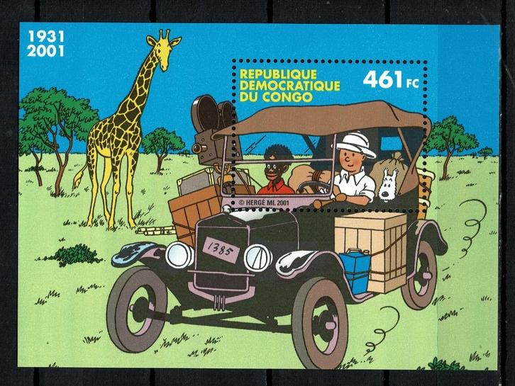 congo 2001 pf blok kuifje auto auto's cars wildlife giraffe, Postzegels en Munten, Postzegels | Thematische zegels, Postfris, Overige thema's