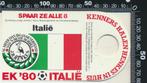 Sticker: Henkes Jonge Jenever - EK 1980 Italie - Italie (2), Verzamelen, Ophalen of Verzenden, Zo goed als nieuw, Bedrijf of Vereniging