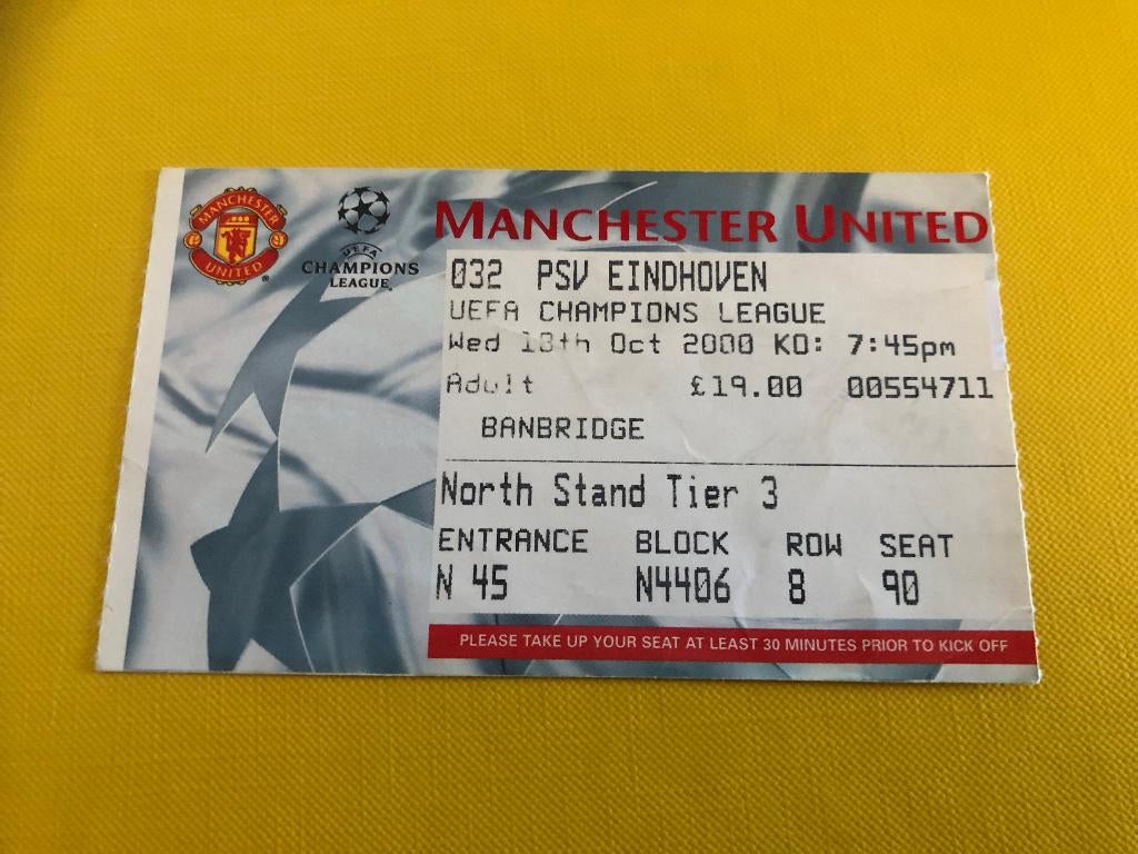 ⚽ Ticket CL Manchester Utd - PSV 2000/2001 ⚽, Ophalen of Verzenden, Zo goed als nieuw, PSV, Overige typen