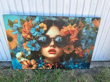 Canvas schilderij vrouw bloemen bril 120x80 cm beschikbaar voor biedingen
