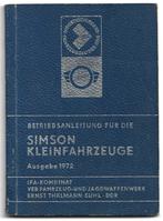 Simson Betriebsanleitung Kleinfahrzeuge 1972 (4275z), Ophalen of Verzenden, Zo goed als nieuw
