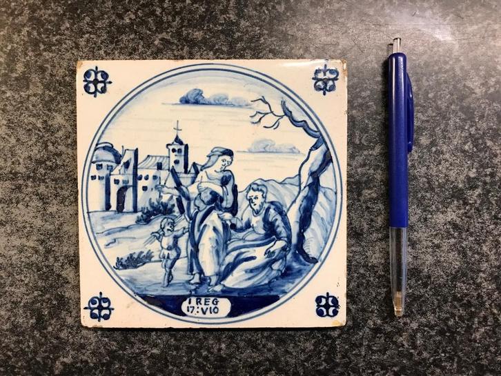 Antieke tegel Bijbelse Voorstelling 18e of 19e eeuw, Antiek en Kunst, Antiek | Wandborden en Tegels, Ophalen of Verzenden