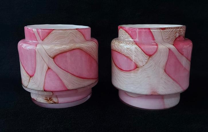 2 Fidrio Pink Flame glazen vazen..., Huis en Inrichting, Woonaccessoires | Vazen, Gebruikt, Overige kleuren, Minder dan 50 cm