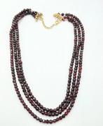 Antieke 3 Rijen Granaat Ketting Met Gouden Slot, Verzenden, Goud, Ketting