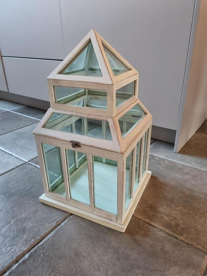 Te koop windlichten, Huis en Inrichting, Woonaccessoires | Kandelaars en Kaarsen, Zo goed als nieuw, Kandelaar, 25 tot 50 cm, Hout