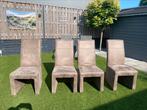 Eetkamet stoelen wieltjes soort suede in goede staat, Bruin, Ophalen of Verzenden, Zo goed als nieuw, Vier
