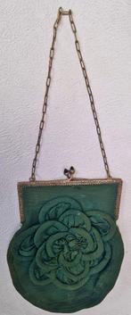 Vintage avondtasje - beugeltasje - Alpacca met grote BLOEM, Ophalen of Verzenden, Dames