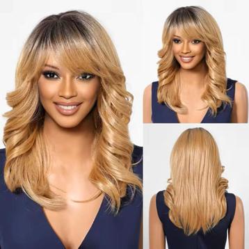 Luxe pruik ginger goudblond lang haar donkere roots model Iv beschikbaar voor biedingen
