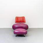 1x Leolux Pallone Fauteuil + Hocker Rood/Roze/Paars - Chroom, Huis en Inrichting, Fauteuils, Niet ingevuld, Niet ingevuld, 75 tot 100 cm